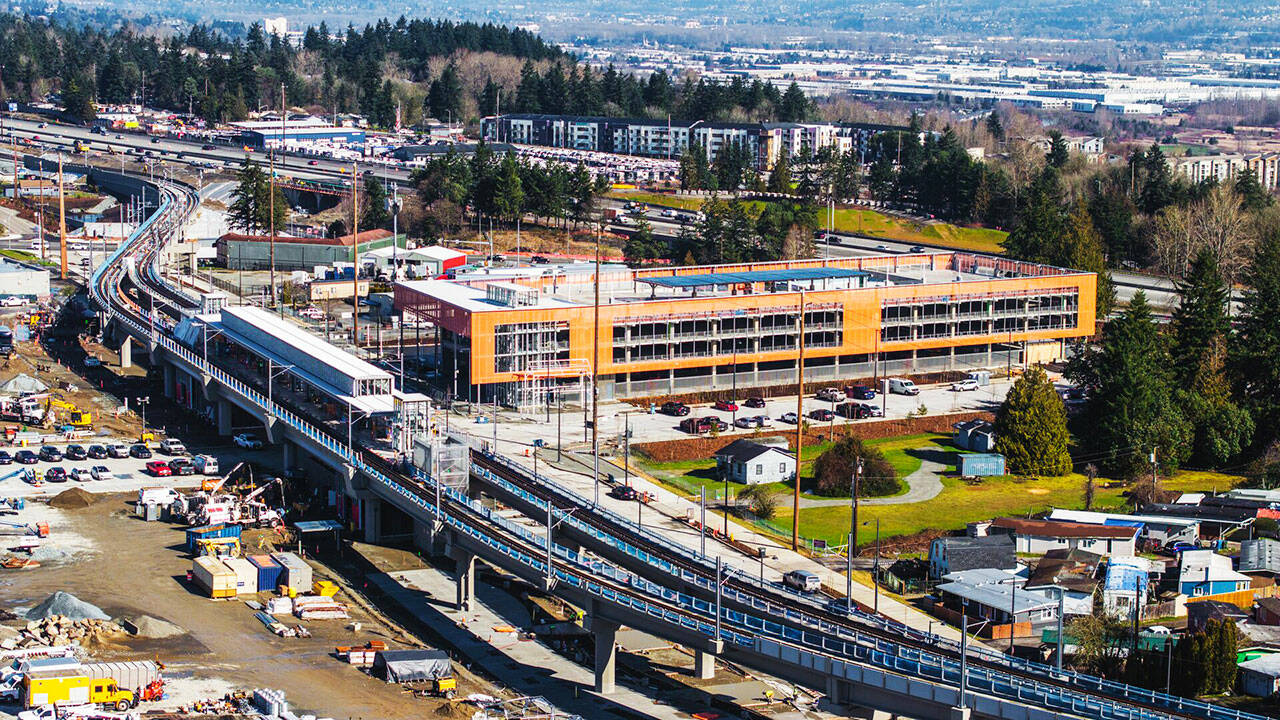 A look to the north over the Kent Des Moines Station and parking garage for light rail on the West Hill of Kent. COURTESY PHOTO, City of Kent