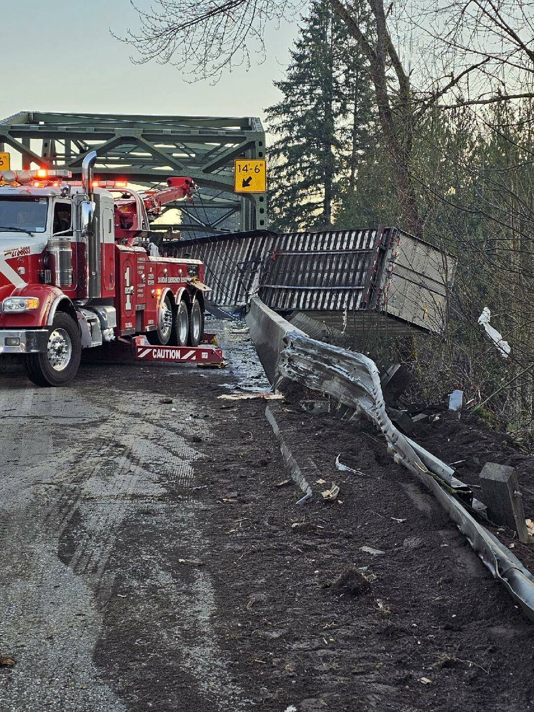 The scene of the semi-truck collision posted at 11:17 a.m. Tuesday, March 19. (Courtesy of Washington State Department of Transportation.)