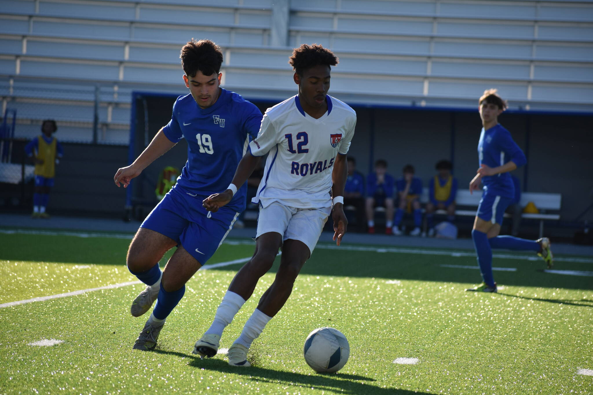 Keilor Cacho-Garcia possesses the ball in the first half against the Eagles. Ben Ray / The Reporter