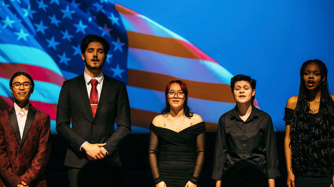 Members of the Kent-Meridian High School choir sing the national anthem prior to the State of the City address by Mayor Dana Ralph. COURTESY PHOTO, City of Kent