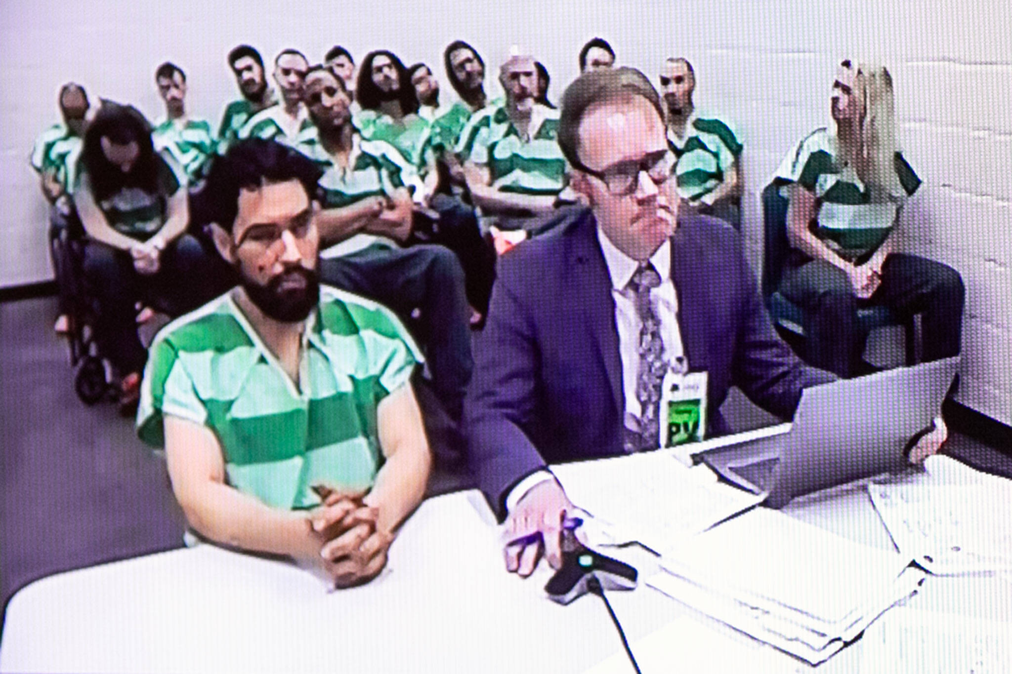 Raul Benitez Santana appears in court via video on charges of vehicular homicide Monday, March 4 at Snohomish County Superior Court in Everett. (Ryan Berry / Sound Publishing)