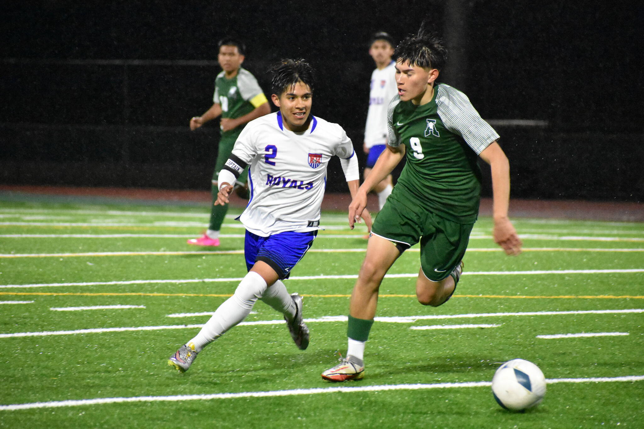 Saul Rodriguez chases down an Auburn player in the second half. Ben Ray / The Reporter