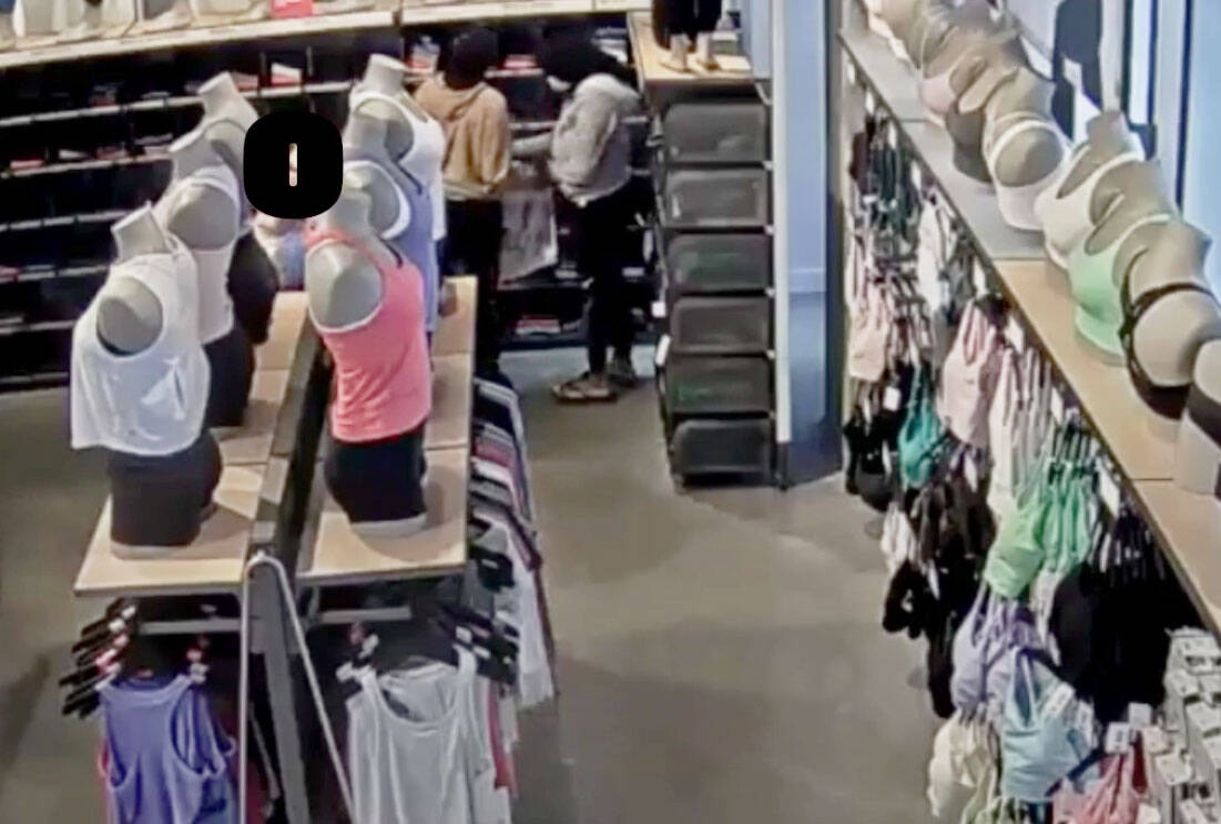 This surveillance video from the Kirkland Lululemon store allegedly shows Reality Leavens and an accomplice brazenly stealing thousands of dollars worth of clothing in August 2023. COURTESY IMAGE, Bellevue Police