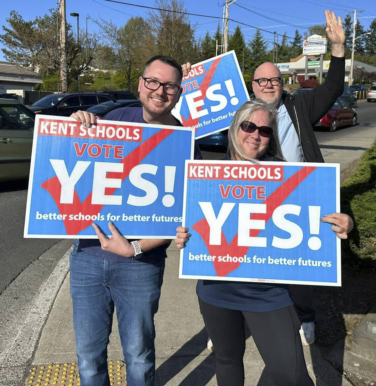 The Kent Education Association (KEA, teachers’ union) took to the streets to encourage support for the April 23 Kent School District levy. COURTESY PHOTO, Kent Education Association