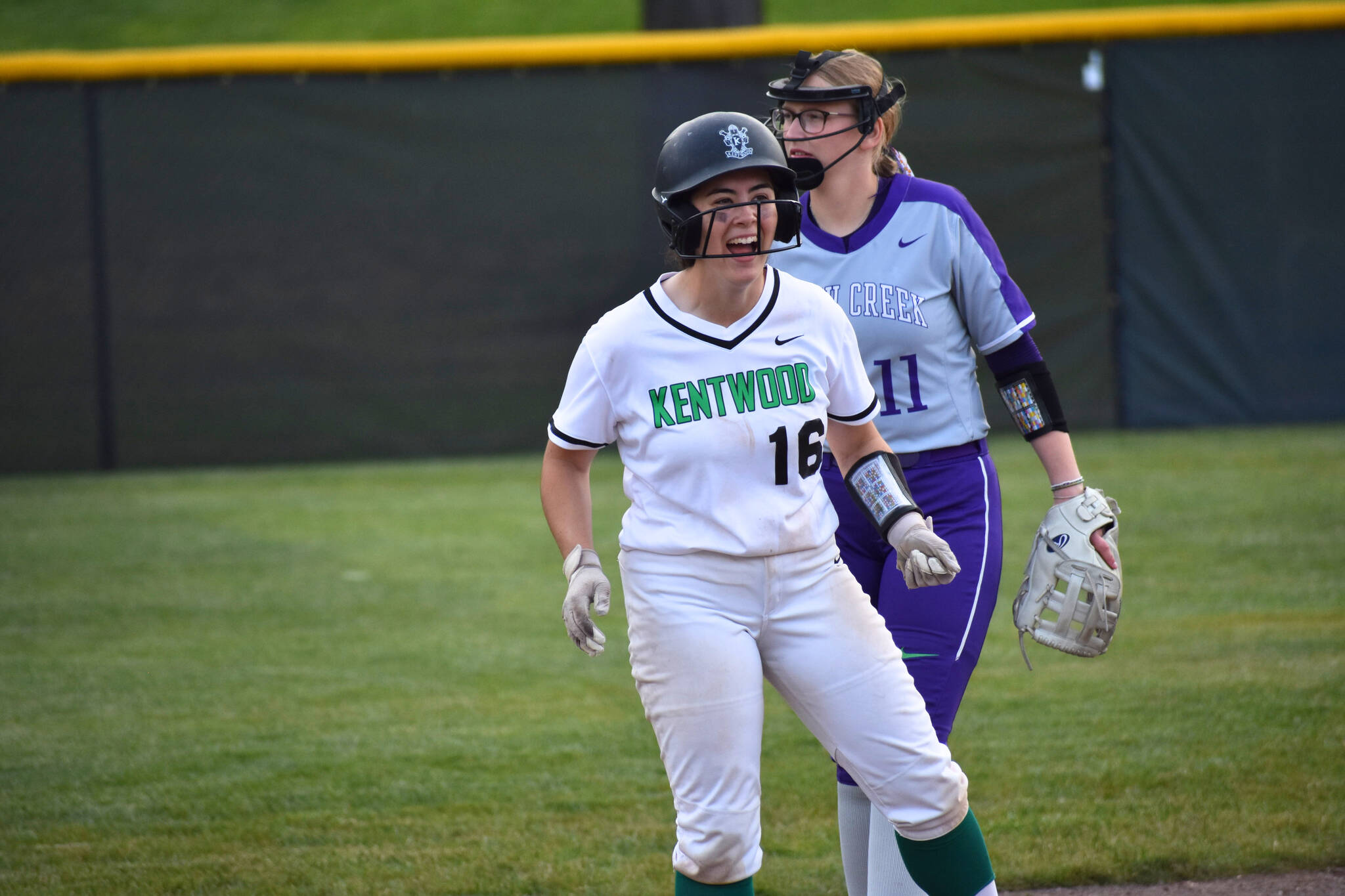 Sofia Mottern-Salinas gives a yell after getting the rally going against North Creek. Ben Ray / The Reporter