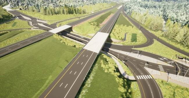 A rendering of the SR18 diverging diamond interchange upon completion. Image courtesy of Washington State Department of Transportation