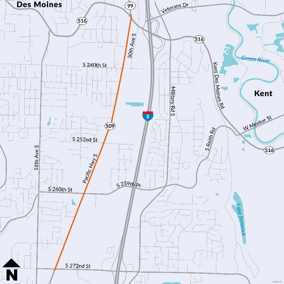 WSDOT wants input from residents about improvements planned for Pacific Highway South in Kent between South 272nd Street and Kent Des Moines Road. COURTESY GRAPHIC, WSDOT