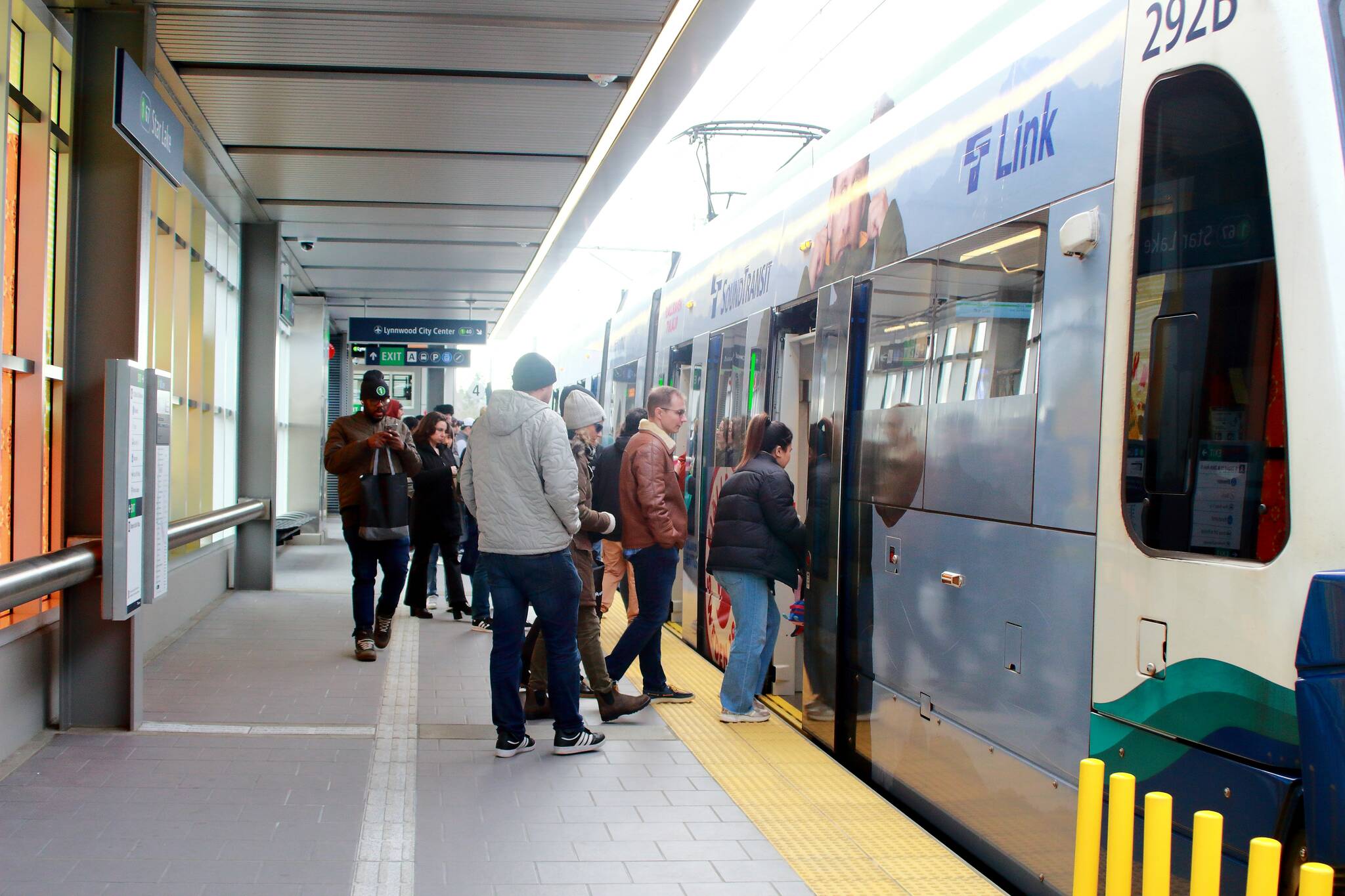 Photos by Keelin Everly-Lang / Sound Publishing
Crowds board the light rail at Star Lake station on opening day for the most recent three stations.
