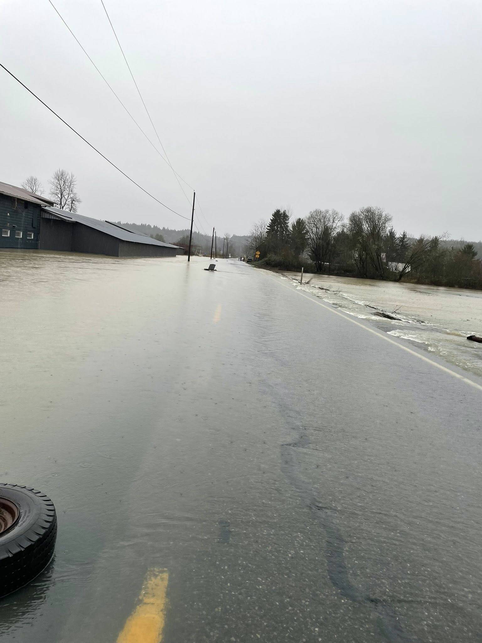 Flood water and debris sit on SR 203 north of Carnation early on Dec. 11, 2025. Photo courtesy of the city of Carnation