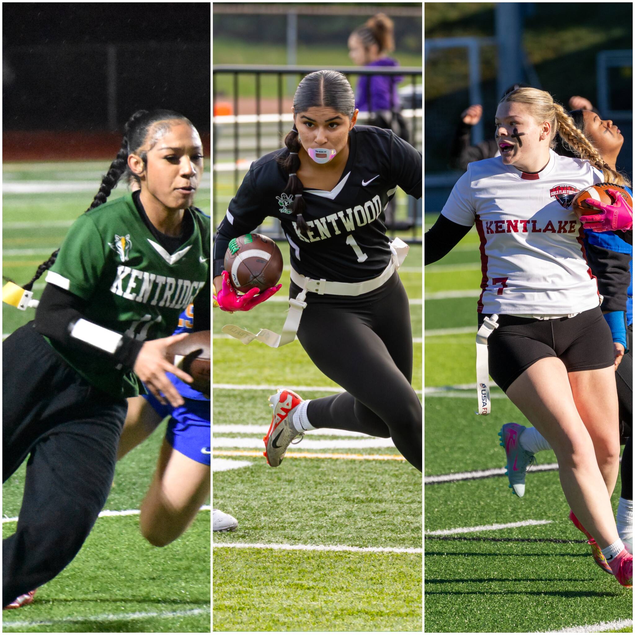 Mya Williams (Kentridge), Diya Thomas (Kentwood) and Layni Culp (Kentlake) all led their teams to the state tournament. File photos