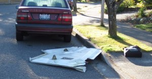 A landing gear door lands in a Kent neighborhood in September after falling off a Boeing 767 cargo jet operated by ABX Air