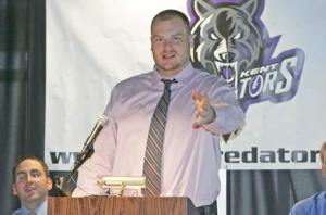 Predators head coach William McCarthy gave thanks for the Kent community's support at a press conference Feb. 12 at the ShoWare Center