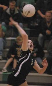 Kentwood senior Lauren Campbell pounded out 16 kills in Monday night’s four-game match victory over Kentlake. The win helped the Conquerors seal their fourth straight South Puget Sound League North Division title.