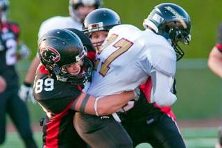 The Majestics’ Gretchen Pietras (89) takes down a Portland runner during the teams’ May 9 matchup in Kent. Seattle blew Portland out