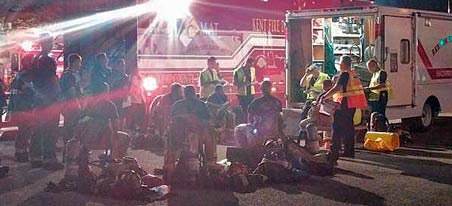 Fire crews respond on Wednesday night to a chemical spill at a shipping/receiving facility in the 6200 block of South 228th Street.