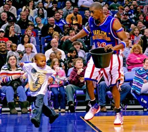 Hi-Lite Bruton entertains the crowd during a Harlem Globetrotters performance. The Globetrotters perform Saturday