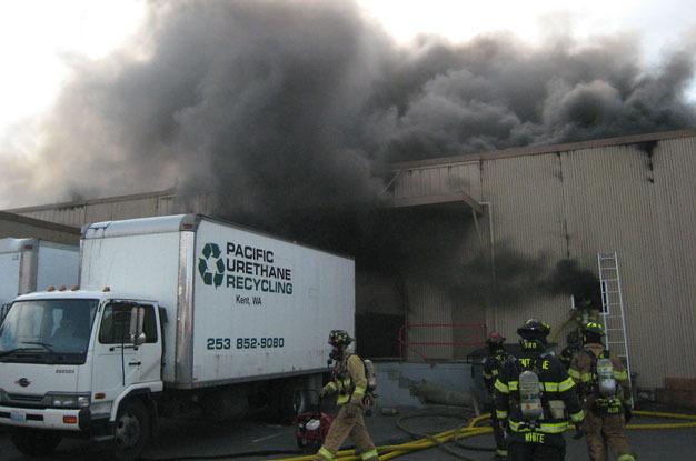 Firefighters battle a two-alarm fire Saturday