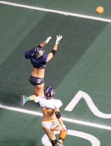 Seattle Mist player Danika Brace goes out for a pass against the Chicago Bliss