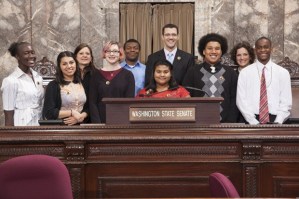 Sen. Joe Fain with guests from the Institute for Community Learning at the Senate rostrum.