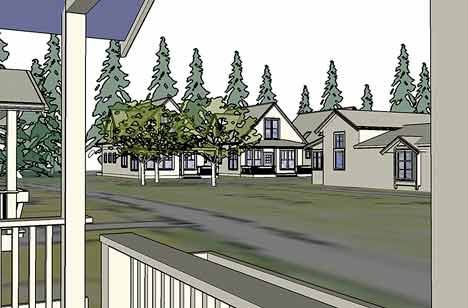 A schematic drawing of a cottage development.