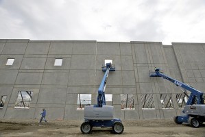Crews continue to assemble sections of walling for Amazon’s new 800