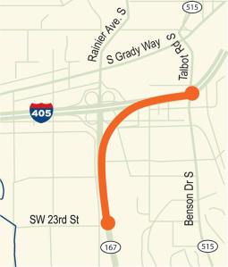 WSDOT plans to build a new flyover ramp connecting the SR 167 HOT lanes to the carpool lanes on I-405 in Renton.