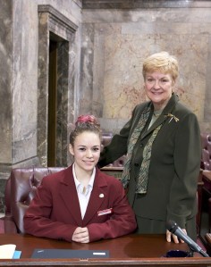Elizabeth Johnson on the Senate floor with Sen. Karen Keiser