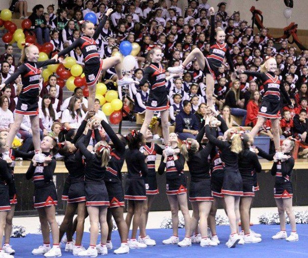 The Kent Knights Cheer squad won first place at the Nov. 21 at the South Puget Sound Junior Football League Cheer Championships.