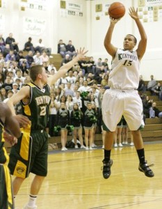Kentwood's Jason Boyce goes up for two of his 14 points during Tuesday night's 74-54 victory over Kentridge. The win moves Kentwood into a showdown with Beamer on Friday (8 p.m.