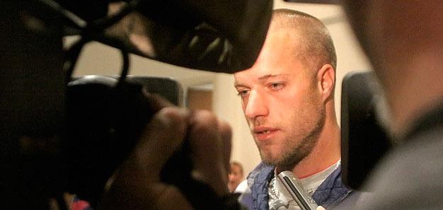 Patrick Auble talks to reporters in September outside a courtroom at the Norm Maleng Regional Justice Center in Kent.