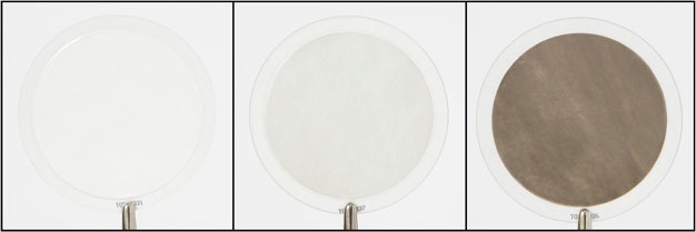 Twenty-four hour fine particle pollution build-up on air quality filters (from left to right): 1) new filter; 2) good air quality; 3) air quality  deemed “unhealthy for sensitive groups” (i.e.