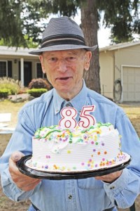 Art Oberto enjoyed cake and friends at last week's work site.