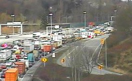 Traffic backs up at about 11 a.m. Thursday