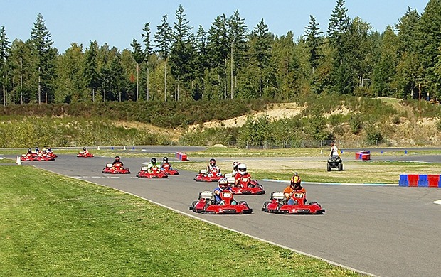 Drivers race at Pacific Raceways during Machinists Union Local Lodge 751-F’s annual Karting Challenge on Sept. 12.