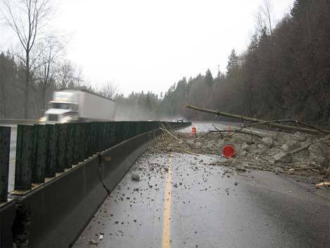 Debris from the State Route 18 landslide near Kent can be seen in this photo taken Jan. 15 by the state Department of Transportation.