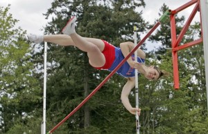 Kent-Meridian's Jenna Crain takes first in the pole vault with an 11' vault Friday
