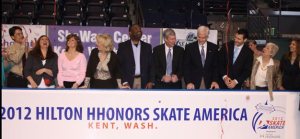 Officials reveal the Skate America banner Friday