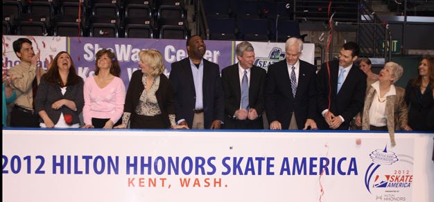 Officials reveal the Skate America banner Friday