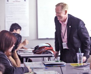 Mobile man:  Kentlake Principal Joe Potts moved out of his office earlier this year to spend more time in the classrooms
