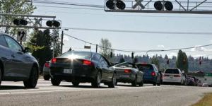 Traffic lines up past the Union Pacific Rail Road tracks on Willis Street heading to Highway 167 during an afternoon commute. The City of Kent could use its recently passed transportation impact fees to help raise money for street-railroad grade separation projects in town to help reduce gorwing traffic congestion as the city continues to expand.
