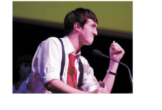 Kentridge High School student Danny Lindgren accepts the award for Outstanding Performance by an Actor in a Leading Role June 9 at the 2008 5th Avenue High School Musical Theatre Awards in Seattle