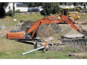 Construction is expected to continue until late September on a new dam at Mill Creek Earthworks Park