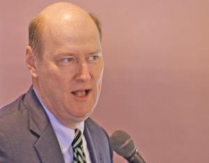 Tom Albro talks to the Kent Chamber of Commerce during a luncheon on Oct. 7. MARK KLAAS