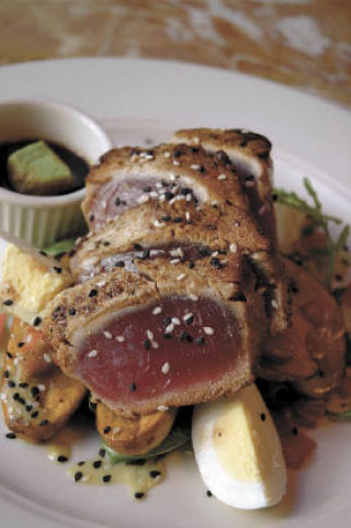 5-Spice Seared Ahi with Warm Fingerling Potato Salad and Wasabi Vinaigrette