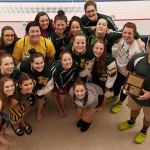 The Kentridge High School girls swim and dive team celebrates its second-place finish in the 4A West Central District meet last Saturday. COURTESY PHOTO, SHELLEY CHILDRESS