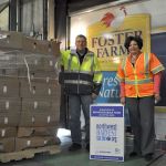 Jim Floreck, left, a driver for Foster Farms in Kelso, delivers five pallets loaded with 640 turkey to Northwest Harvest&rsquo;sdistribution center in Kent. Floreck was joined by Gayle Johnson, chief external relations officer for Northwest Harvest.HEIDI SANDERS, Kent Reporter