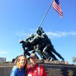 John Sutherland Jr. and his daughter Louise Vittitow pose by the Marine Corps Memorial in Washington, D.C. during a recent trip through Puget Sound Honor Flight. Sutherland, a Korean War veteran, said the Marine Corps Memorial was his favorite sight to take in during the trip. COURTESY PHOTO