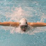 Kentridge High School senior Haley Childress swims the 100-yard butterfly during the 4A state championships at the King County Aquatic Center in Federal Way last weekend. She finished sixth in the event. COURTESY PHOTO, Tracy Arnold