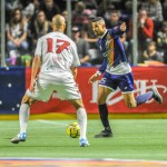 The Stars&rsquo; Michael Ramos dribbles the ball upfield against the Fury&rsquo;s Andriy Budnyy during MASL play Saturday night at the ShoWare Center. Ramos scored two goals in the Stars&rsquo; 8-5 win. COURTESY PHOTO, Wilson Tsoi/Tacoma Stars