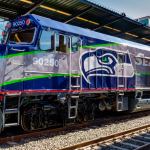 The new Amtrak Cascades Seahawks train was unveiled on Oct. 12. COURTESY PHOTO